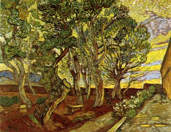Vincent Van Gogh : Corner of the Asylum and the Garden with a Heavy,Sawn-off Tree